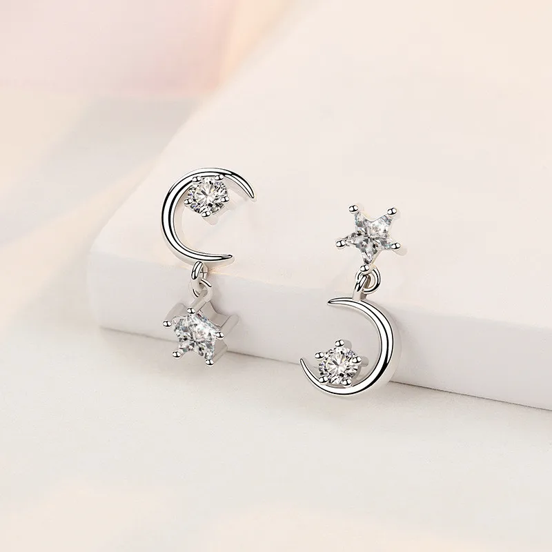 Серьги-гвоздики женские из серебра 925 пробы со звездой и Луной | Украшения