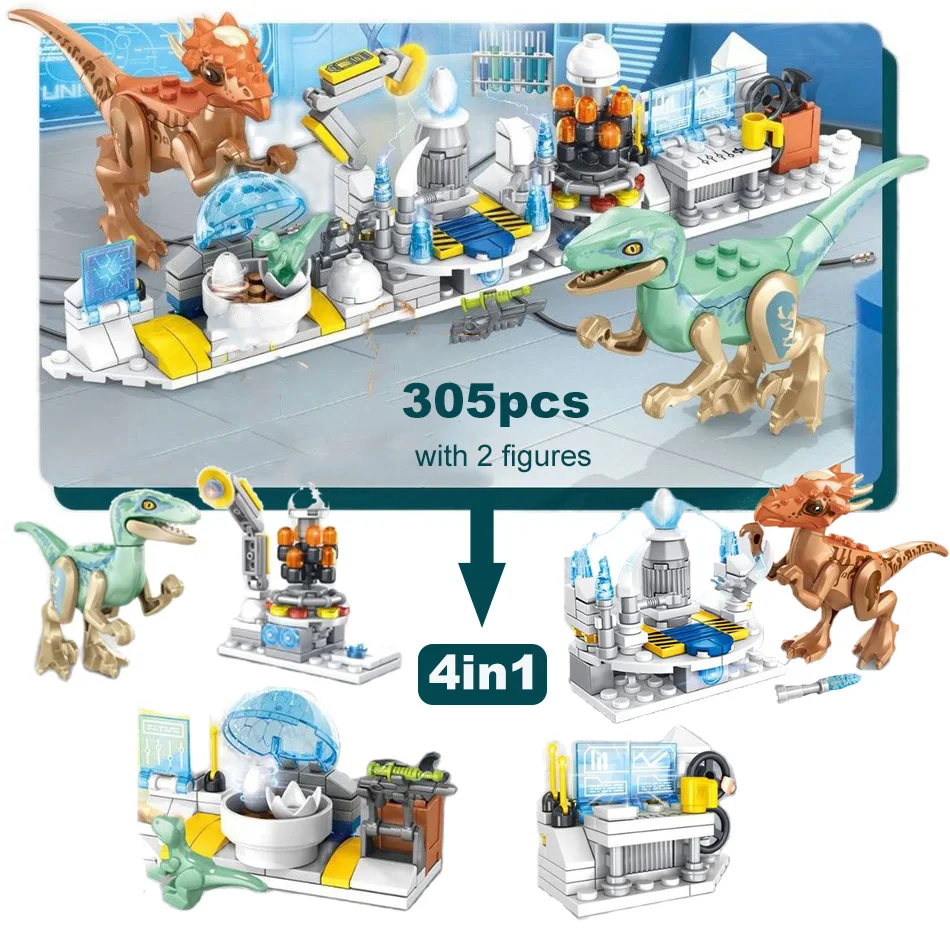 305 шт. 4 в 1 Детский конструктор MOC Dino Lab World | Игрушки и хобби