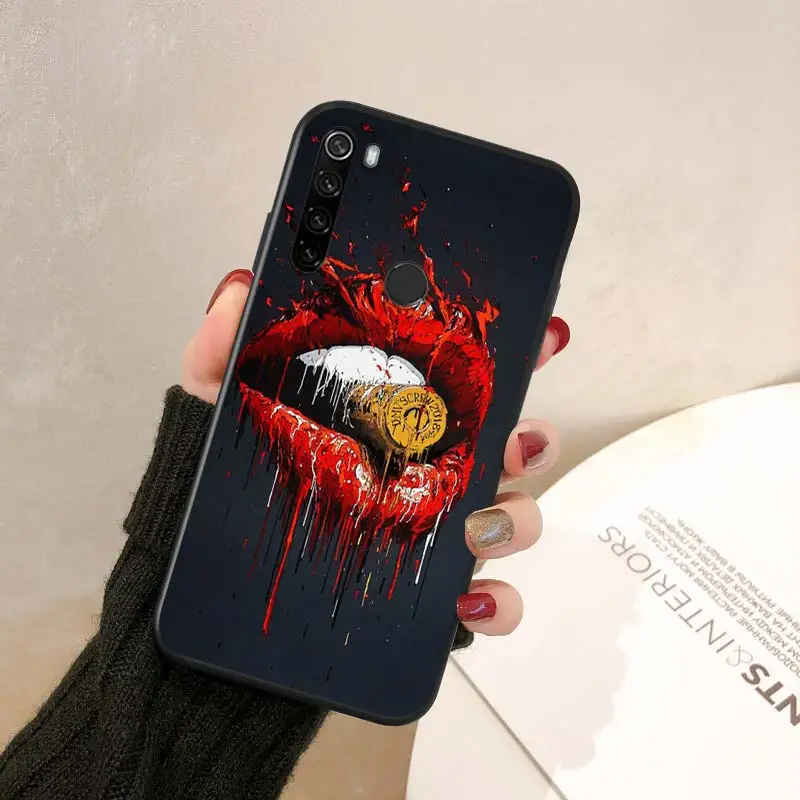 

Bright Black Cover sexy girl red lips For Xiaomi Redmi Note 9 9S Max 8T 8 7 6 5 Pro 5A 4X 4 Silicone Soft Phone Case