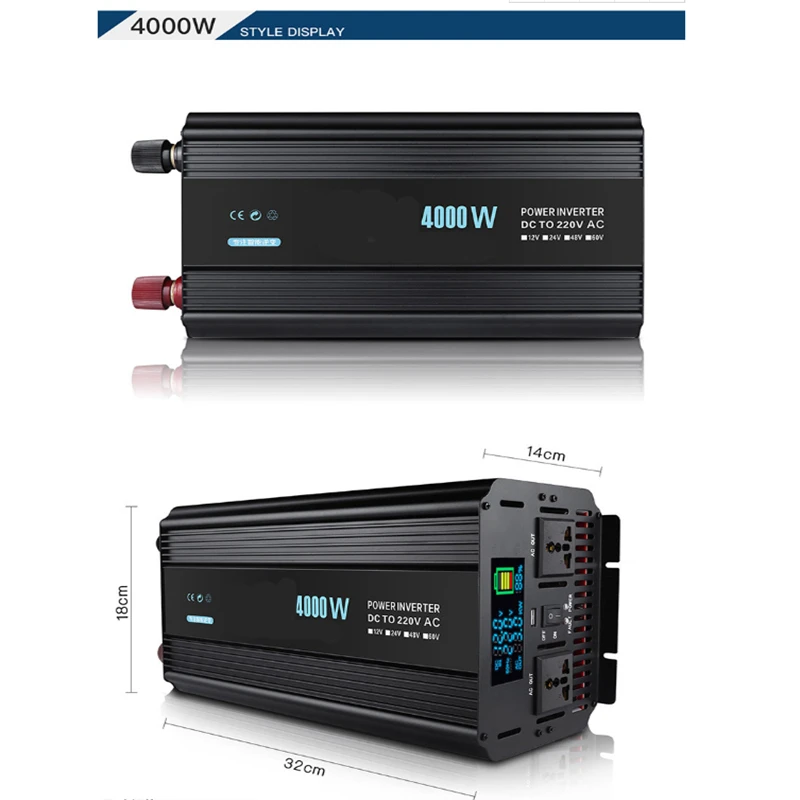 

4000W Car Inverter 12V/24V 220V Voltage transformer Modified Sine Wave Power Inverter DC12V to 220V Converter+Smart LCD Display