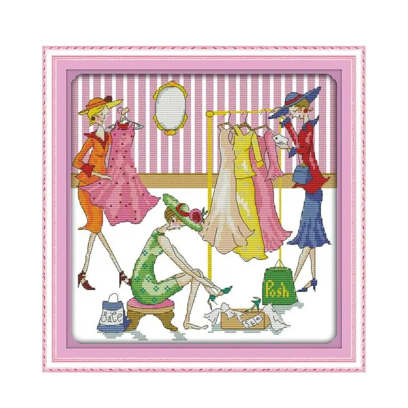 

Happy shopping cross stitch kit cartoon 14ct 11ct count print canvas stitching embroidery DIY handmade needlework