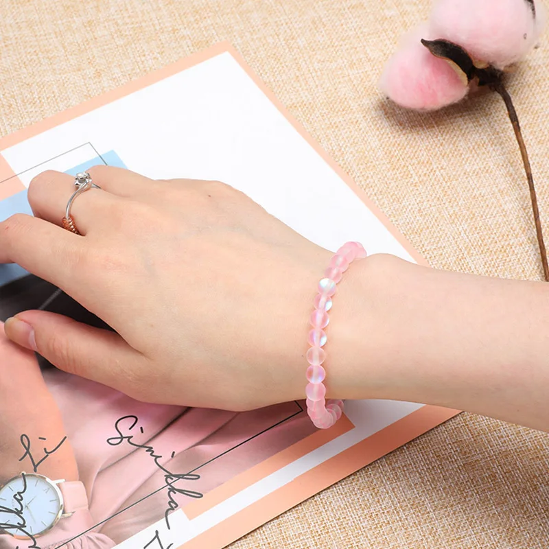 Браслет с бусинами из матового лунного камня для мужчин и женщин изящные