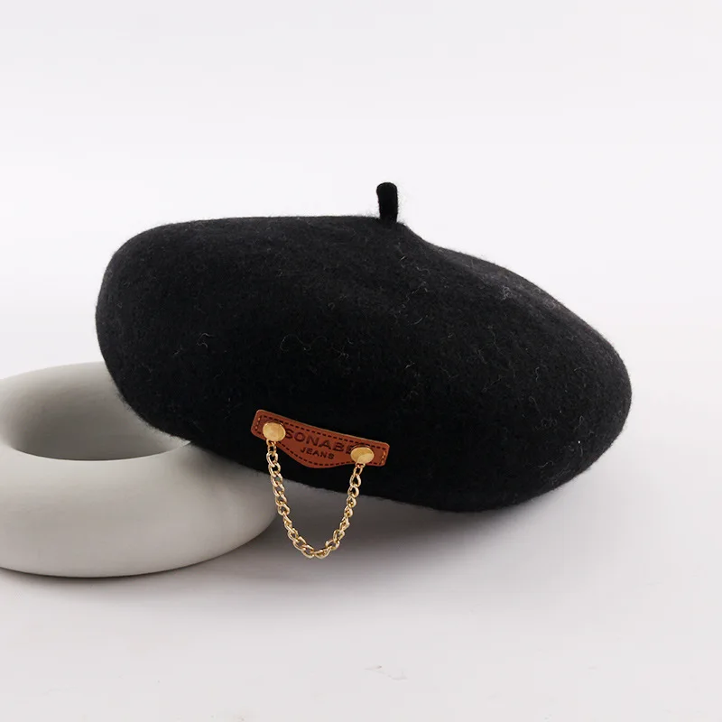 

Beret Women's Autumn and Winter 2021 New Fashion Wool Iron Chain Octagonal Hat Winter Outdoor Warm Hat