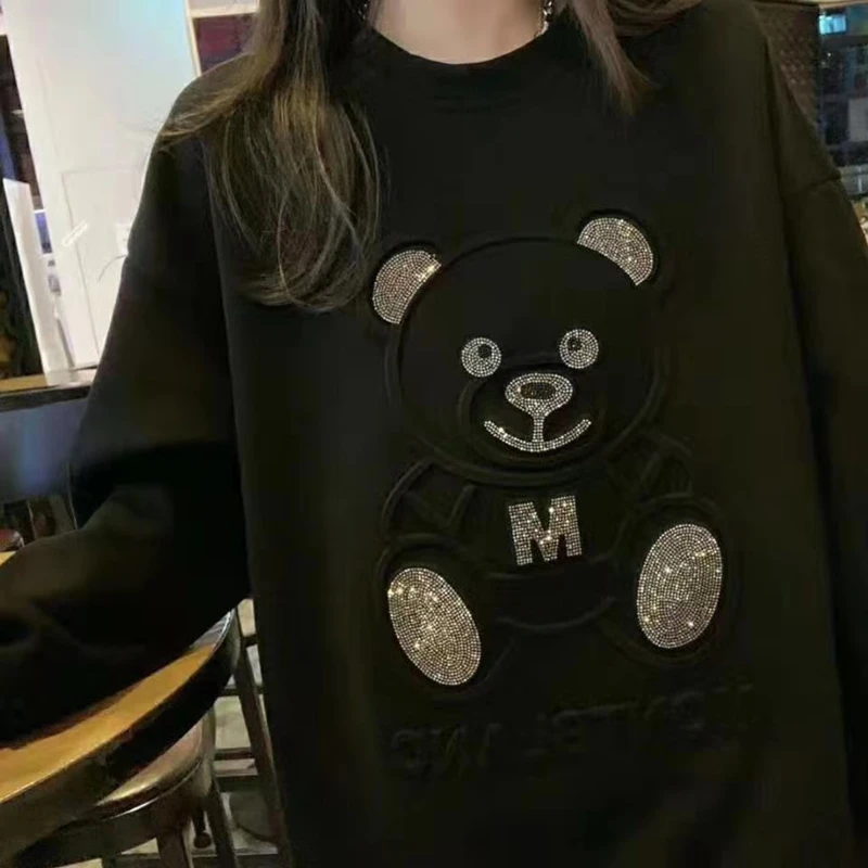 Кавайная одежда свитшоты женская на осень 2021 дизайнерские толстовки со стразами