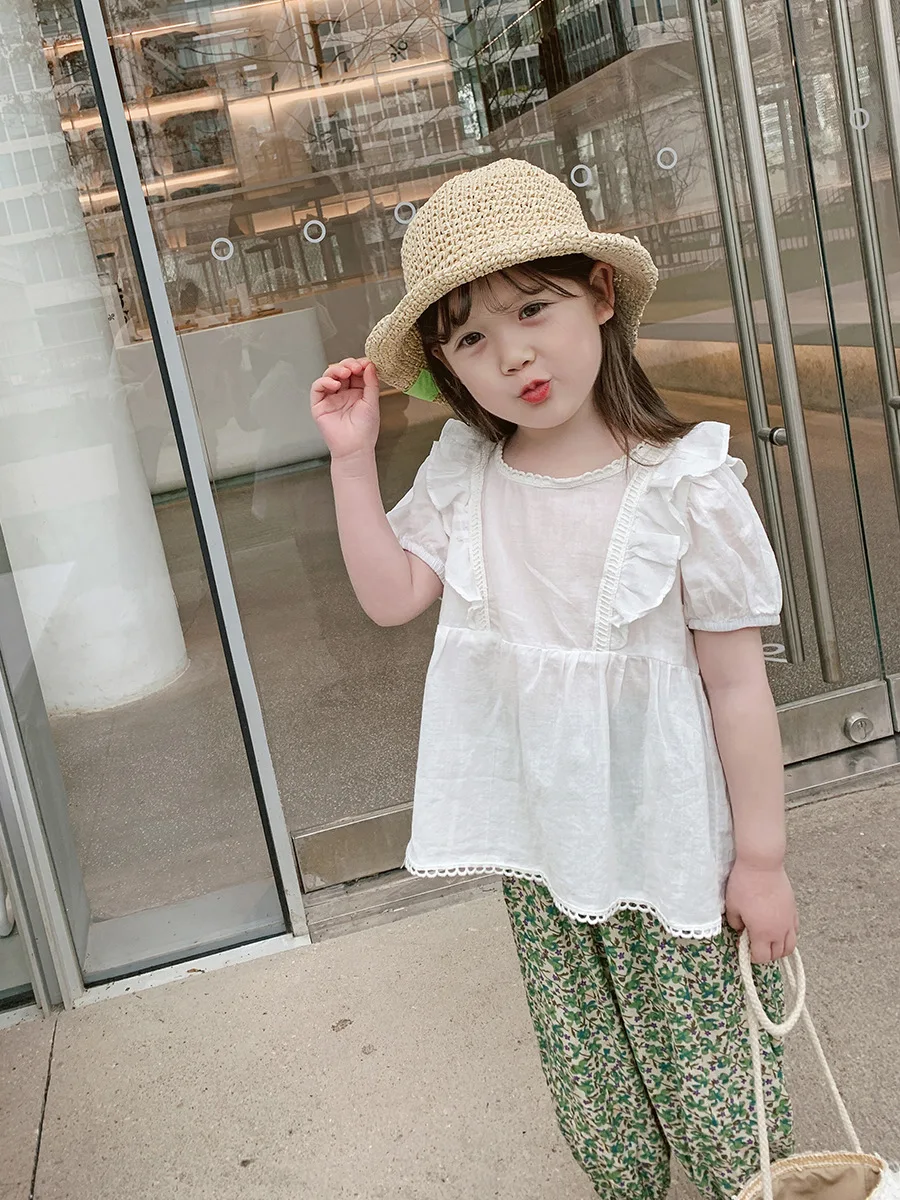 

Children's Lace Shirt Summer Girl Sweet Baby Shirt Tops For Children 1-6 Y Children's Clothing Kids short-sleeved