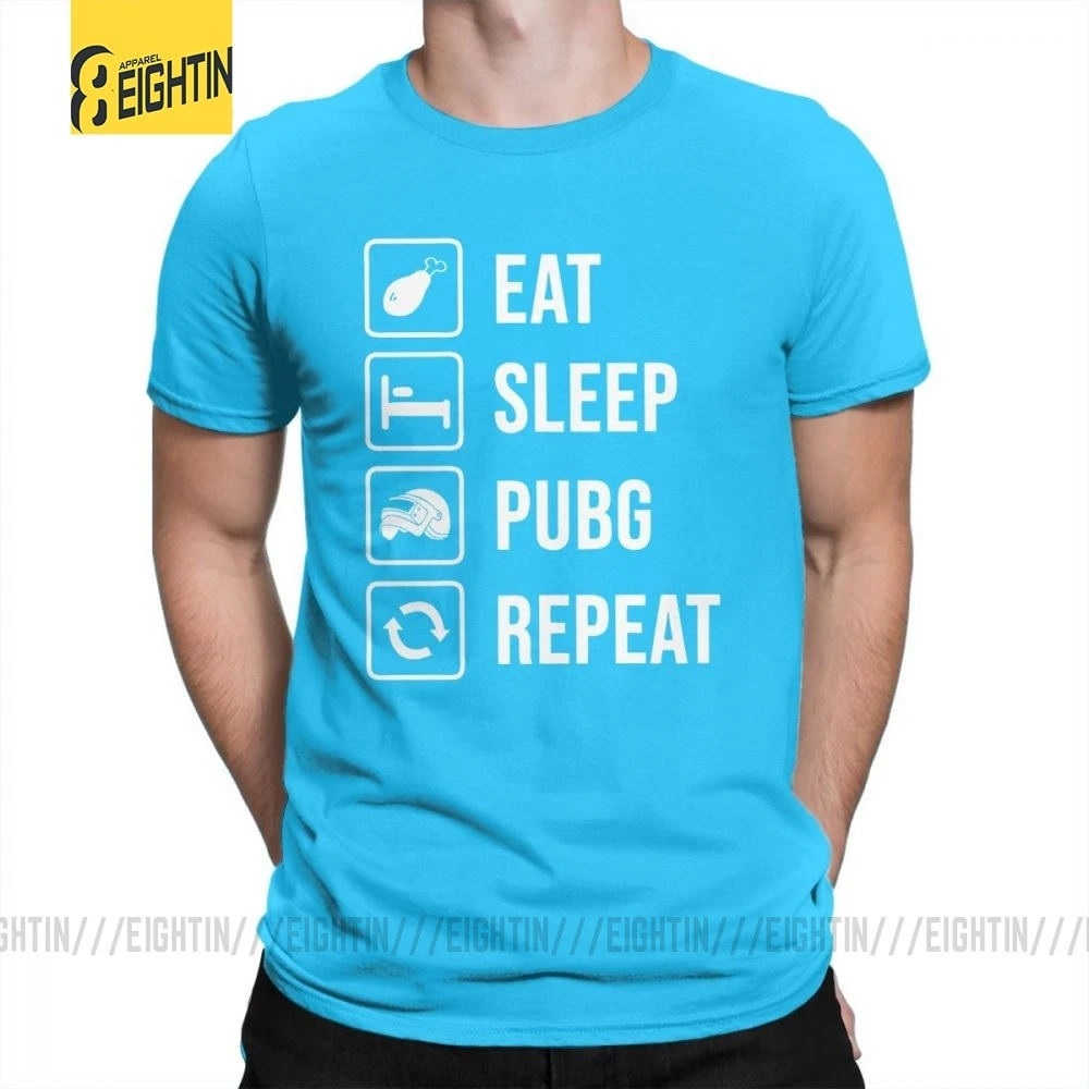 Medium Blue Футболка с надписью «Eat Sleep PUBG Repeat», победитель, Куриный Ужин, короткий рукав, высокое качество, хлопок, футболка, одежда, мужские топы размера плюс - Цвет: Medium Blue