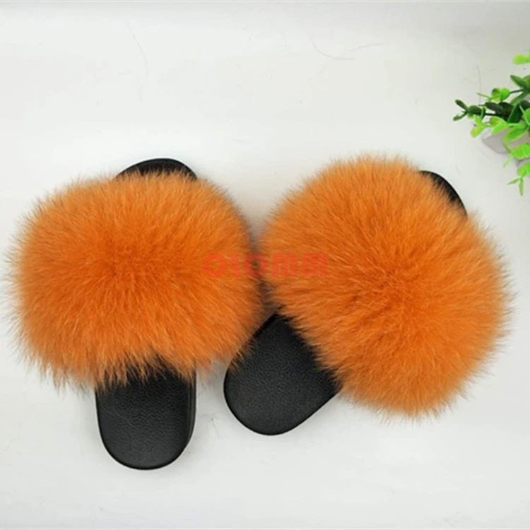 Тапки женские домашние из натурального меха пушистые тапочки с перьями плоская
