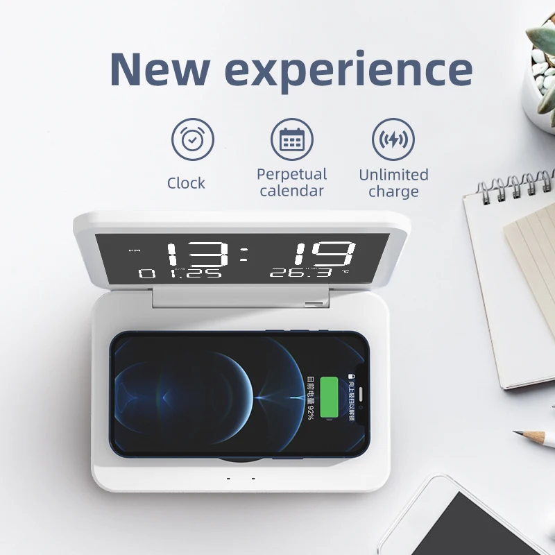 electronic calendar with 15w phone wireless charger for iphone samsung wireless charging alarm clock thermometer dock station free global shipping