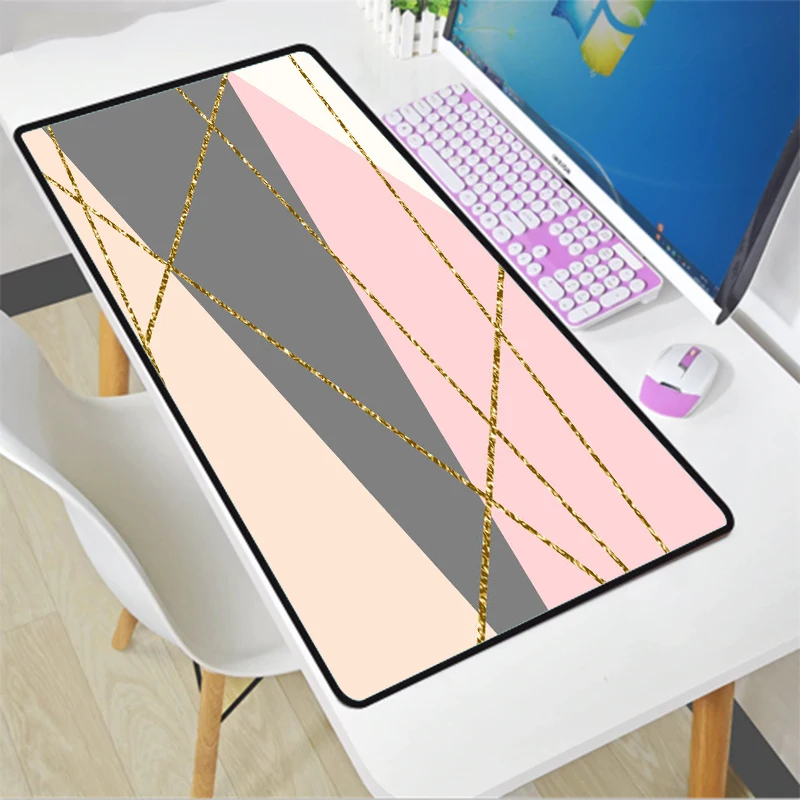 

MRGLZY Pink Gold Marble Mouse Female Ins Wind Large Simple Nordic Geometric Strip Texture Oversized Keyboard Table Mat Mouse Pad