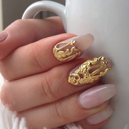 

10pcs Gold Silver 3D Alloy Nail art Decoration Metal Nail Jewelry Beauty Accessories Japanese Retro Manicure Charms Hollow New