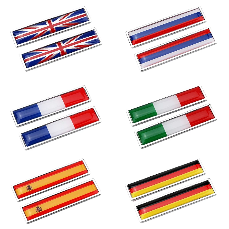 

Metal Car Sticker British France Germany Spain Russia Italy National Flag Badge Stickers For Car Fender Trunk Window Decoration