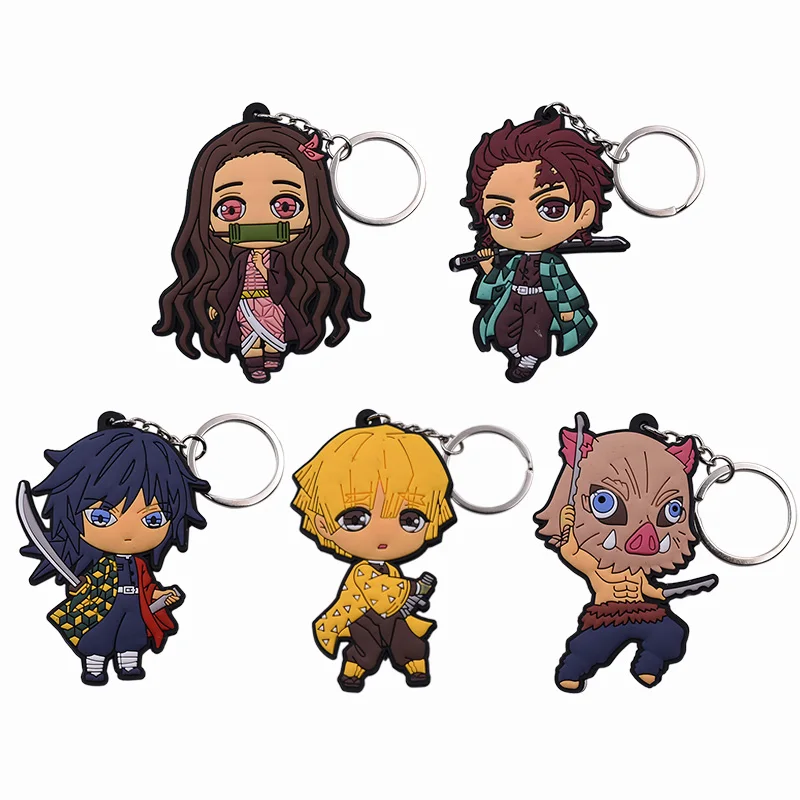 

Anime Demon Slayer Kimetsu no Yaiba Kamado Tanjirou Agatsuma Zenitsu Keychain Kamado Nezuko Double Side PVC Key Chain Keyring