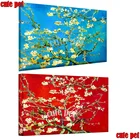 Алмазная 5D картина сделай сам, картина с интерпретацией цветущего миндаля, вышивка крестиком, цветами и ветками, мозаика для домашнего декора