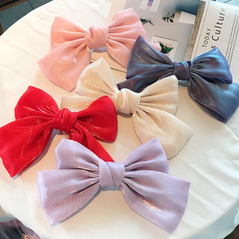 

Korean Organza Satin Bow Hairpin Spring Clip Hair Accessories Hairpin Cute Clip for Girls Super Fairy Girl Back Head Clip