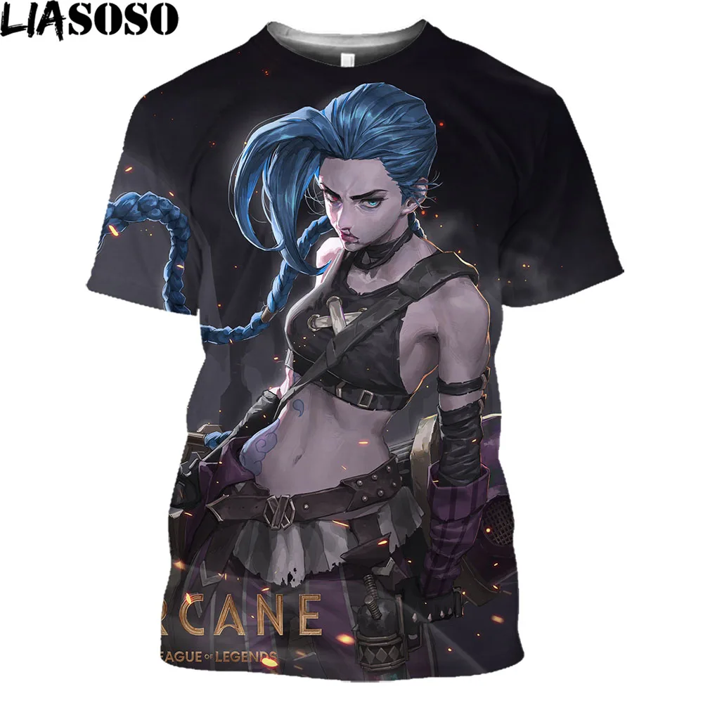 

LIASOSO Anime League Of Legends Arcane 3D Print Cartoon T-shirt Men Women Game LOL Girl Streetwear Harajuku Shirt Tops Tees