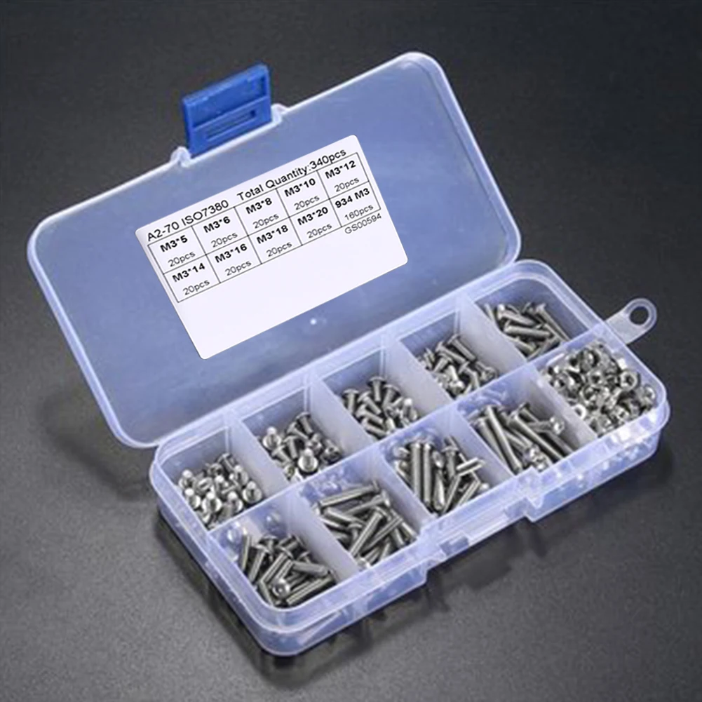M3*5mm/6mm/8mm/10mm/12mm and Hex Nut 3M3 Stainless Socket Button Head Screws Allen bolt Assortment |