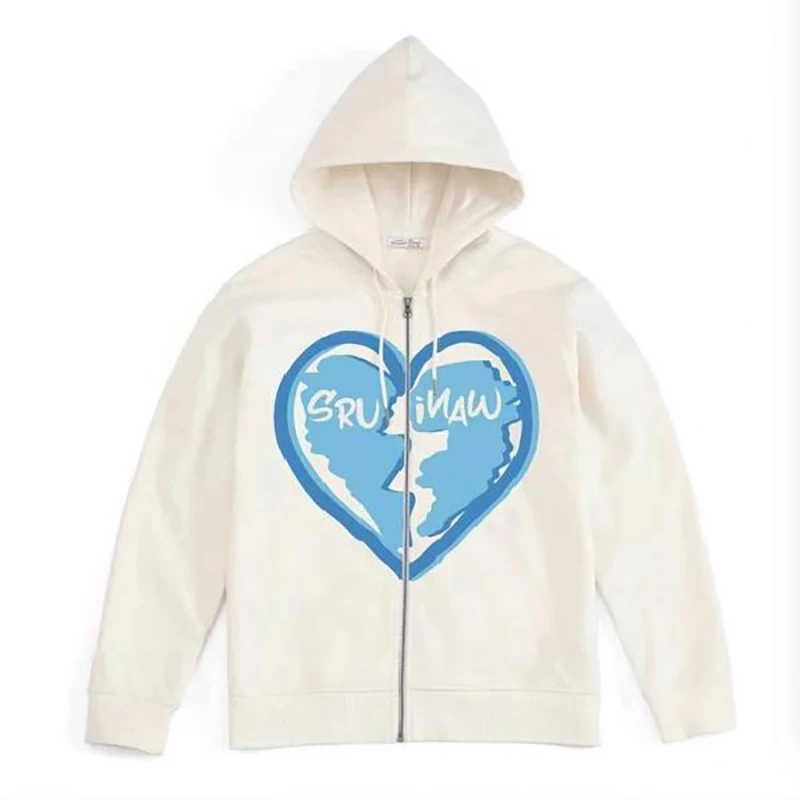 

Korean Fashion Heart Print Zip Up Sweatshirt Girl Preppy Style Hoodie Fall Winter Loose Hoodies Women Pocket Cute KPOP Clothes