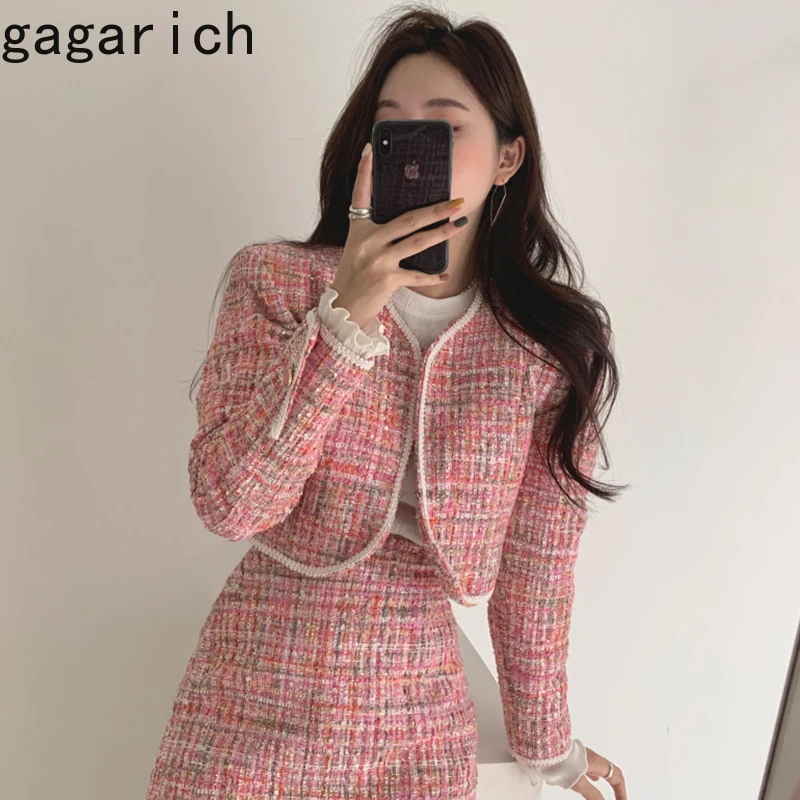 Gagarich Женский комплект 2 шт. шикарная Осенняя твидовая укороченная куртка в