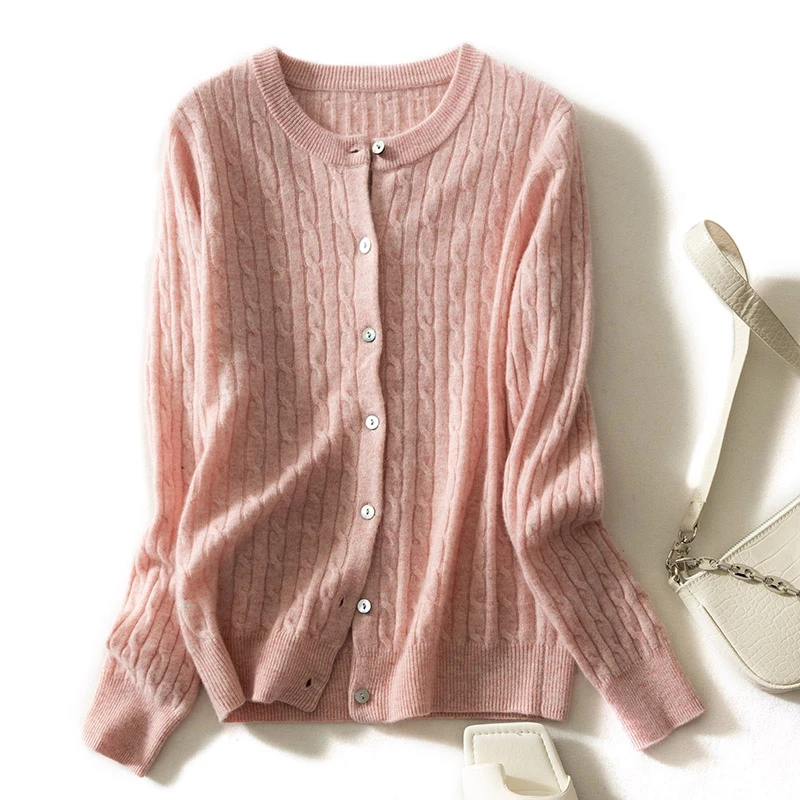 

Top Grade 100% Goat Cashmere Knitted Sweaters Women Cardigans 2020 Winter Autumn New Fashion jackets Female Oneck Pashmina Cloth