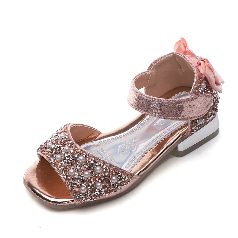 

New Arrivals 2020 Kids Sandals Girls Summer Shoes Fashion Sequins Pearls Bow Princess Sandals Low Heels Children Girl Shoes Pink