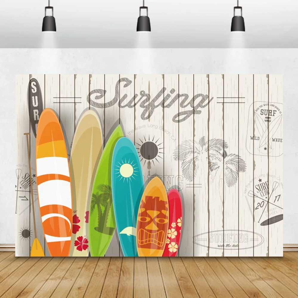 

Laeacco Template Graffiti Summer Surf Vacation Surfboard Hawaii Birthday Party Background Photographic Backdrop for Photo Studio