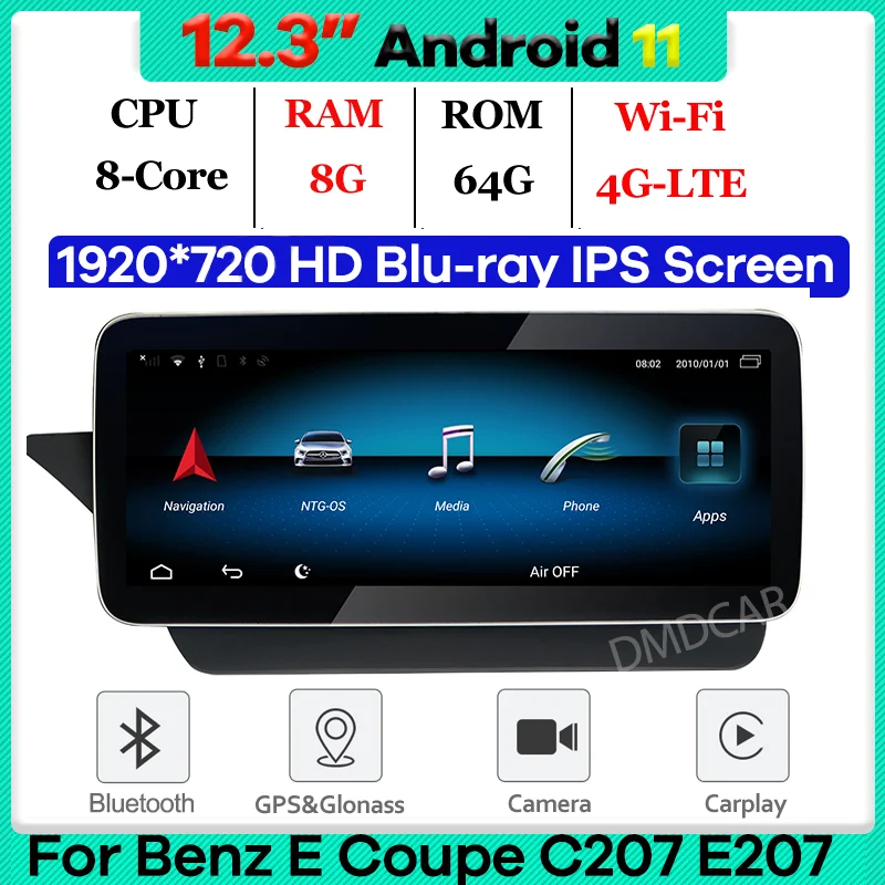 

12.3" 8Core 8G+64/128GB Andriod 11 Radio GPS Navigation Multimedia Player for Mercedes Benz E Coupe C207 E207 2009-20 RHD Cars