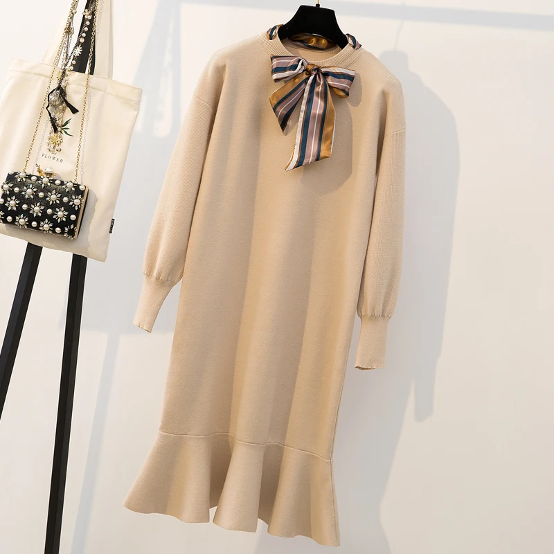 Женское Повседневное трикотажное платье свитер большие размеры Осень зима