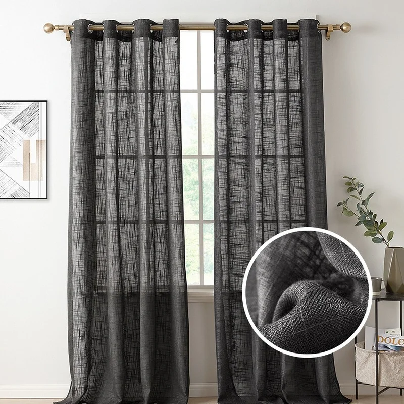 

Home Living Room Decoration Curtain Bedroom Blackout Curtain Thick Cross Linen Perforated Curtain Six Colors Available