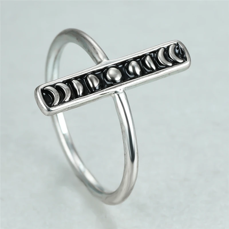 

Simple Male Female Black Enamel Thin Ring Classic Silver Color Engagement Ring Simple Moon Small Wedding Ring For Women Men