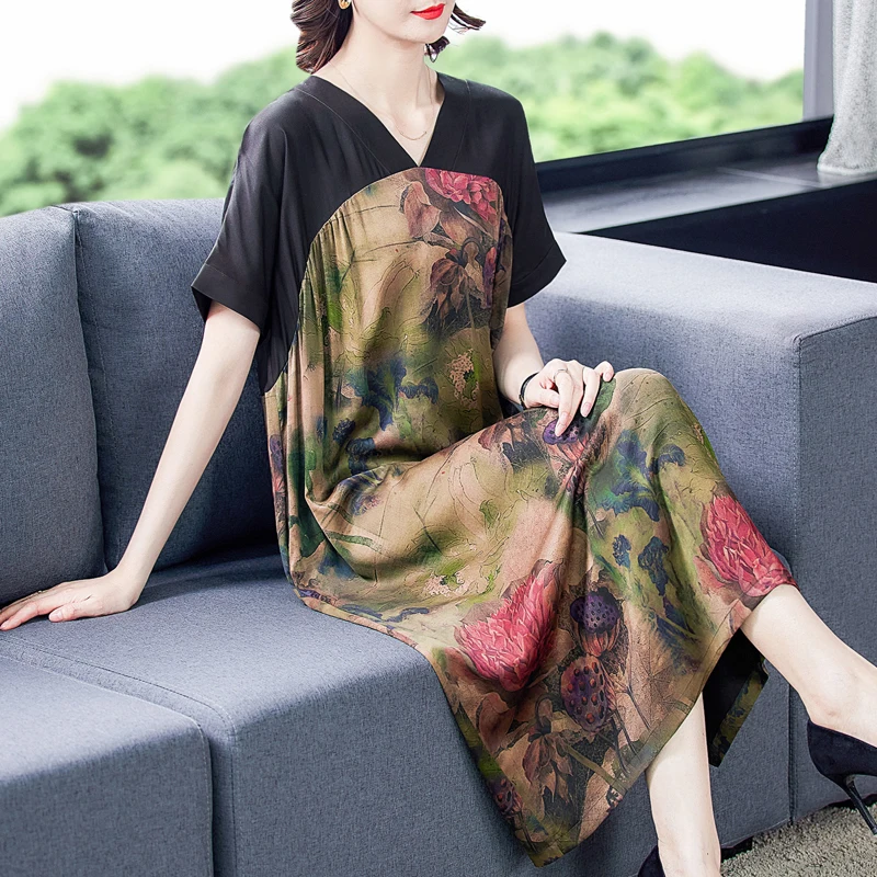 

Chikichi French Vintage Stitching Dress Women 2021 New Spring and Summer V-neck Loose Plus Size Long Party Dress