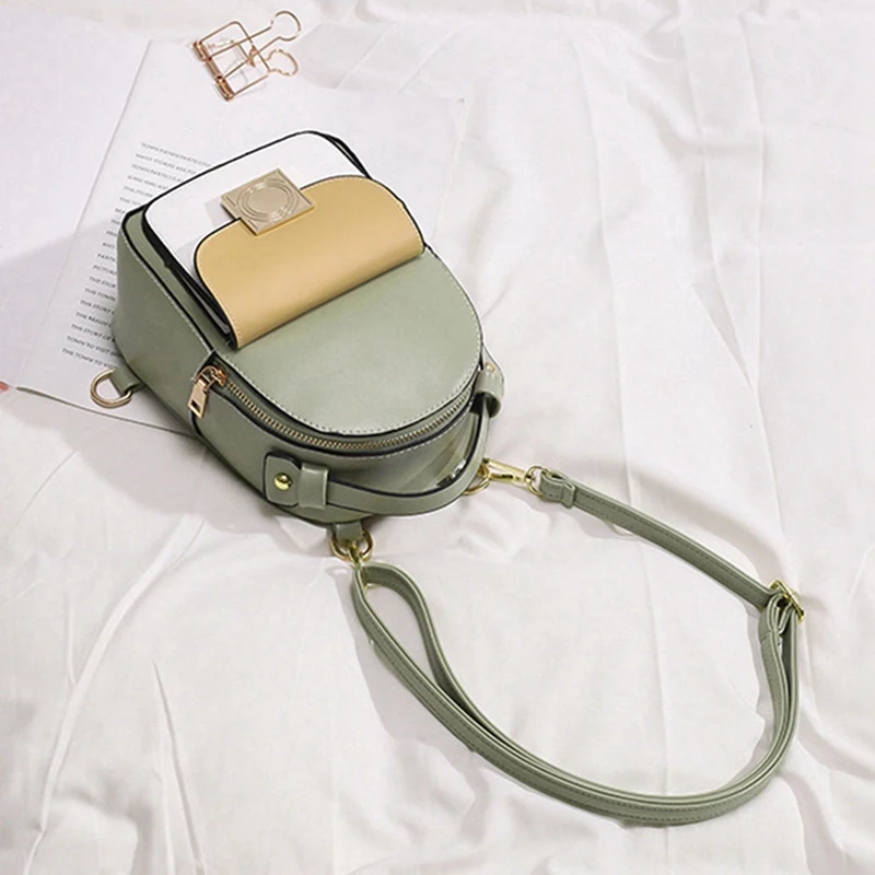 

Contrasting Color Leather Backpack Soft Multifunctional Small Backpack Lady Shoulder Bag Female Wallet