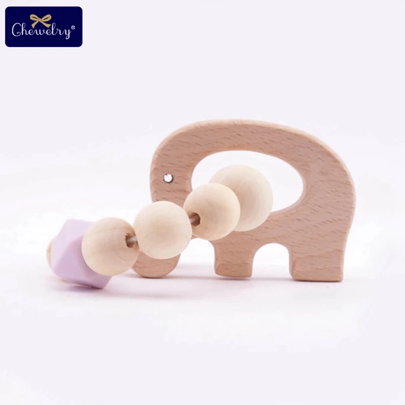 wood elephant 1 шт., детский браслет Teethe Woden, Ювелирное Украшение из бука, деревянное кольцо, персонализированные детские силиконовые бусины, детская коляска-погремушка, Товары для детей - Цвет: wood elephant