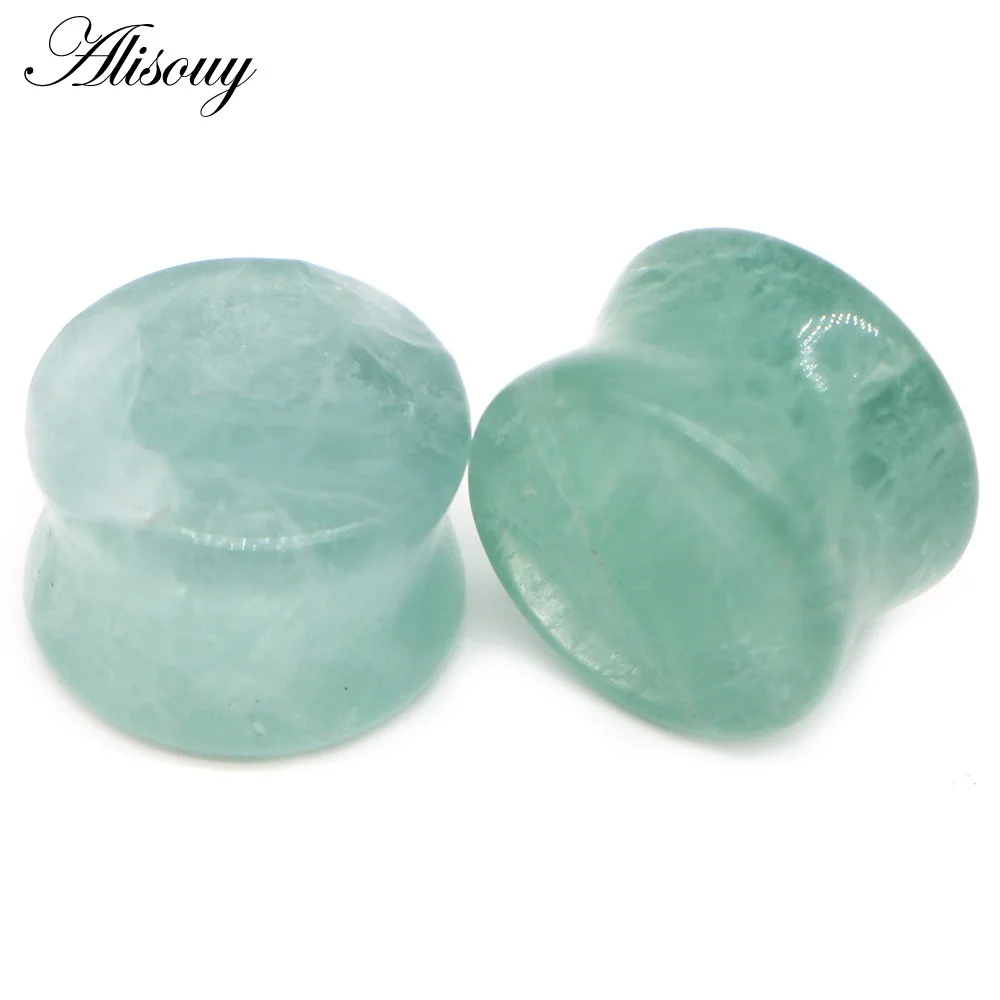 919b Fluorite Alisouy, 2 шт., натуральные каменные расширители для ушей, беруши, тоннели, 6 мм-16 мм, ушные растяжки, конусные пирсинг, ювелирные изделия - Окраска металла: 919b Fluorite