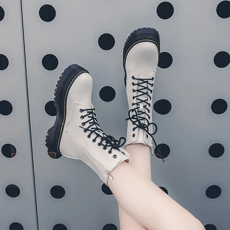 COOTELILI Autumn Winter Fashion Round Toe Lace-up Shoes Womens Boots Zip Ankle For Women High Heels Basics Casual | Обувь