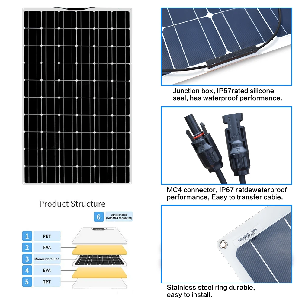 

Solar panel 180W semi-flexible contact 10A with High efficiency solar cell the solar module charging the 12v battery