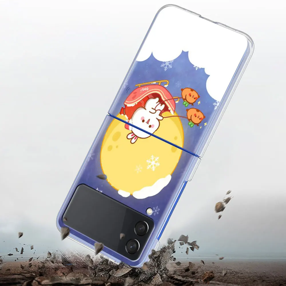 Case For Samsung Galaxy Z Flip 3 5G Transparent Hard Cell Phone Cover ZFlip3 Clear PC Luxury Fundas Cute Cartoon Rabbit