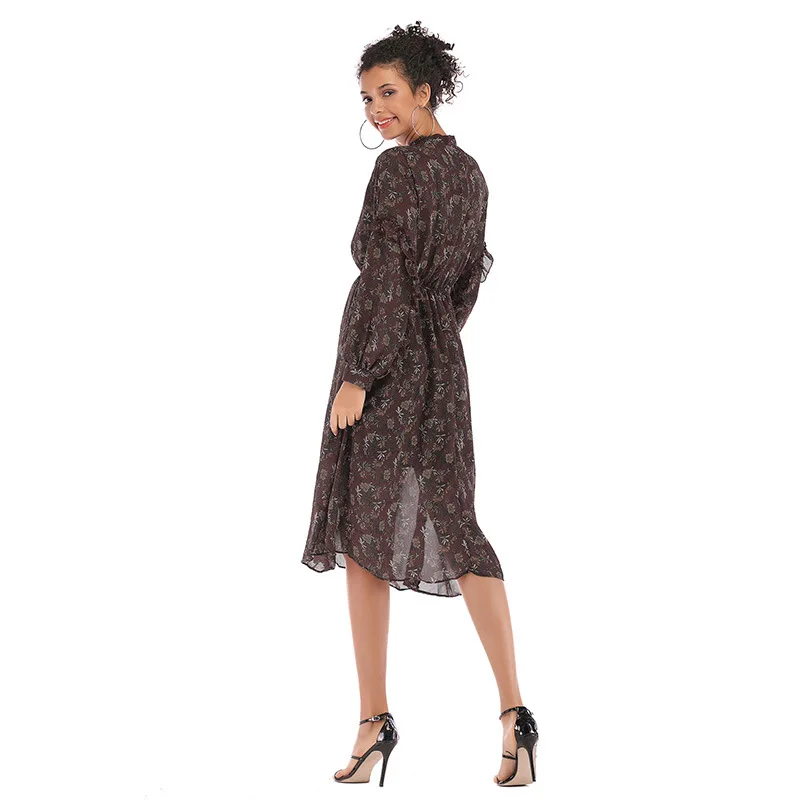 Пляжное платье с цветочным принтом в стиле бохо женские осенние повседневные