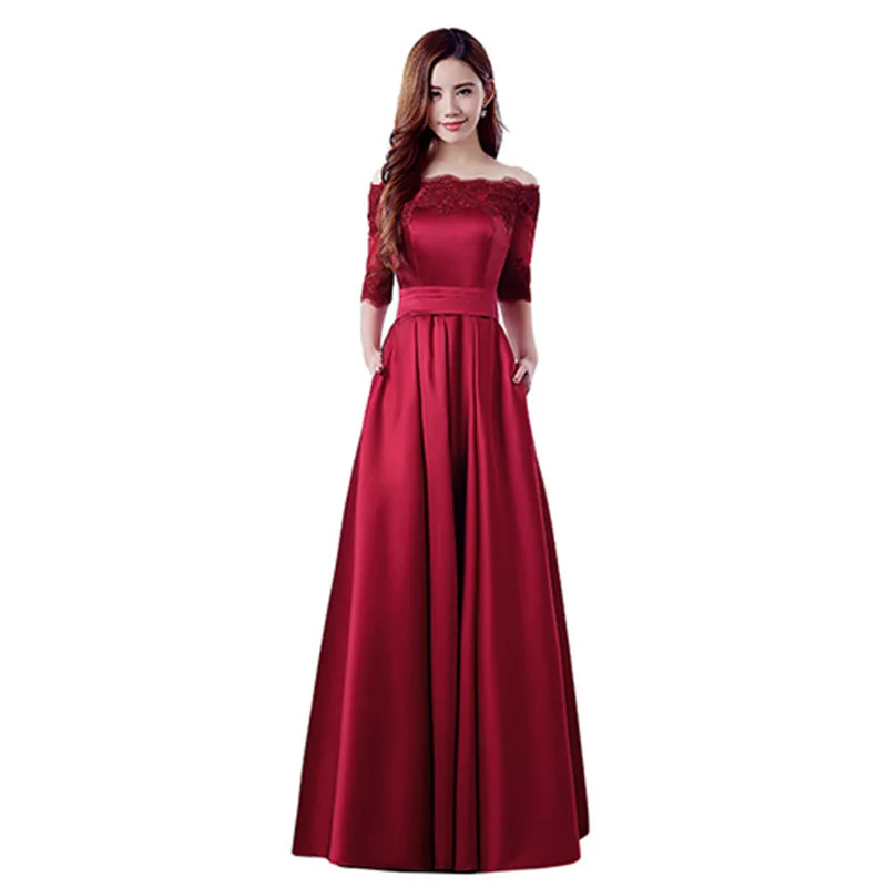 Элегантное красное вино длинное вечернее платье 2019 кружевное атласное с
