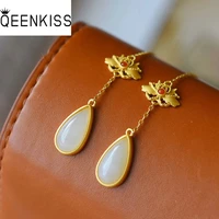 qeenkiss eg5101 fine jewelry wholesale fashion woman girl bride birthday wedding gift water drop lotus 24kt%c2%a0gold drop earrings