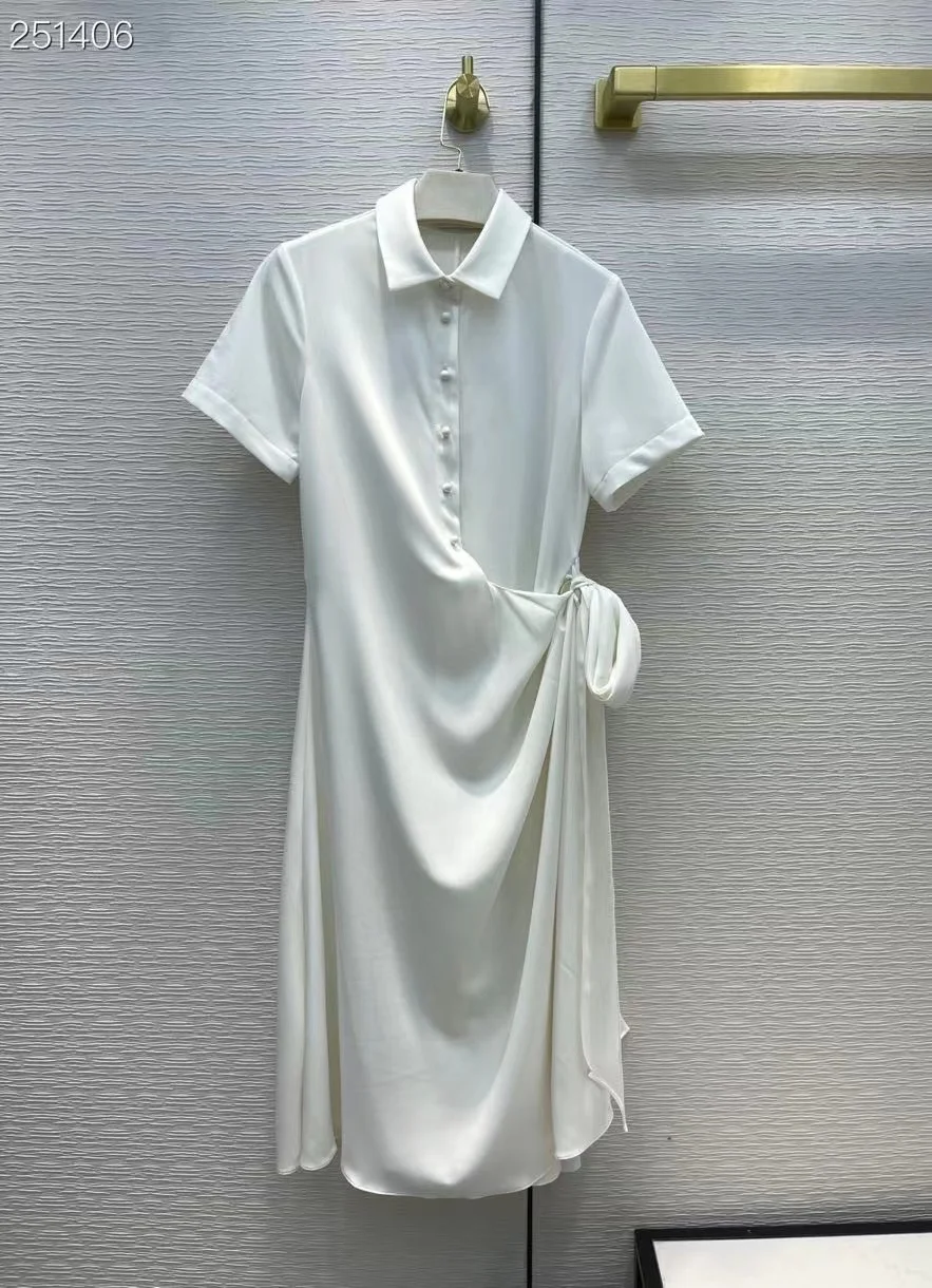 

Fyion Runway Fashion 2022 Spring Vintage Midi Dress Women Short Sleeve Single Breasted Solid Hot Sale Asymmetrical Dresses