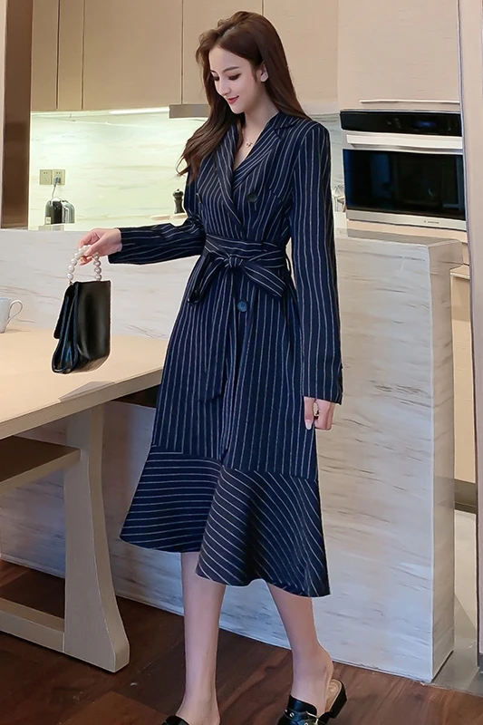 

Spring Women's Dress Striped Elegant office Lady Slim Suit Female Dresses