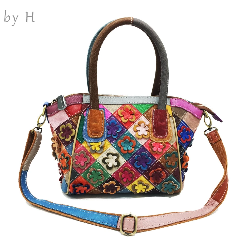 

By H 2020 Newest Women's Shoulder Bag 3D Flower Genuine Leather Top Handle Tote Bag Vintage Fashion Designer Ladies Bolsa
