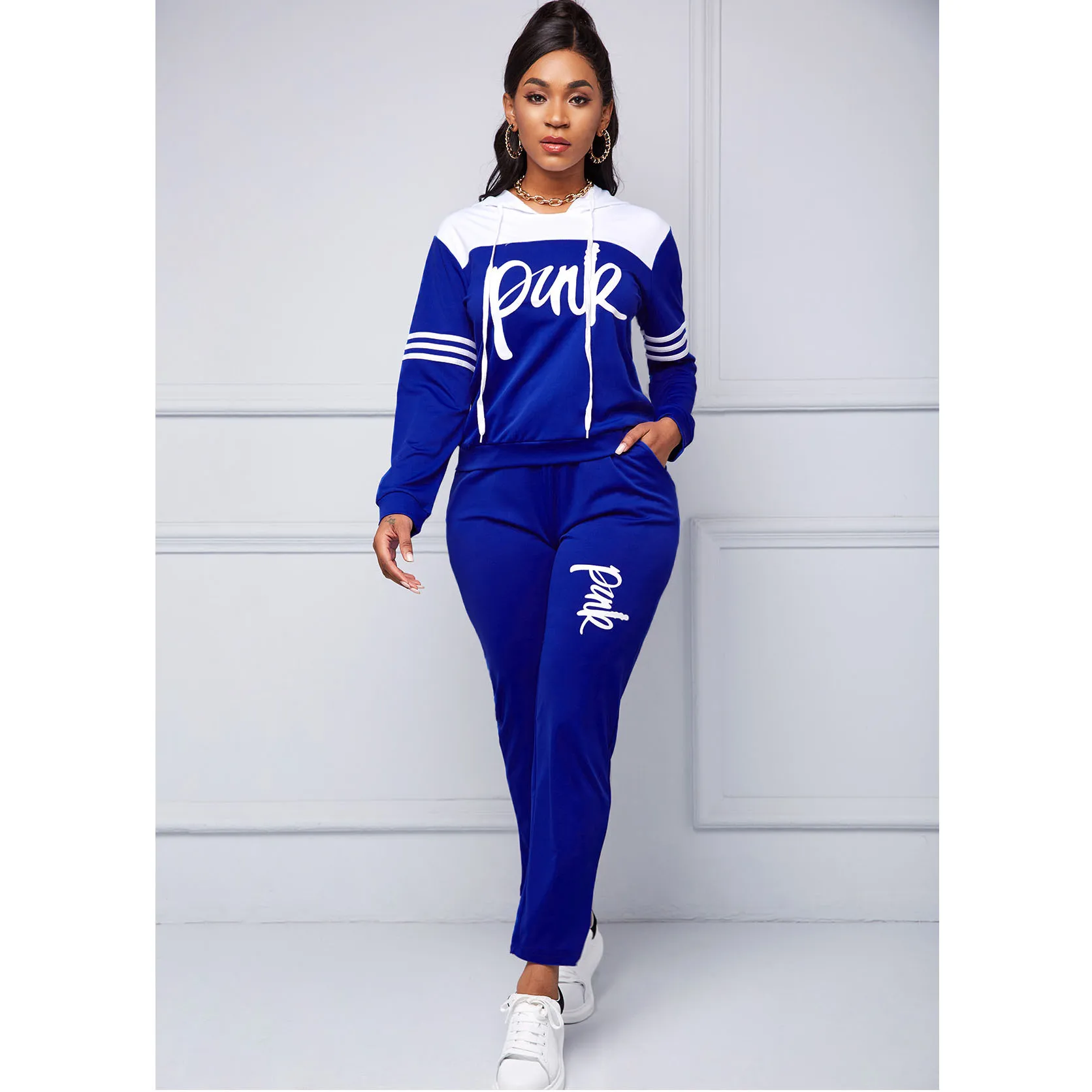 

New letter print slim fitting bodyguard suit two piece casual outdoor sports hooded bodyguard