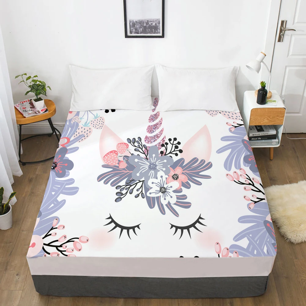 

Children Elastic fitted sheet bed sheet With An Elastic Band Bedding For Kids baby child Mattress Cover Single 160x200 unicorn