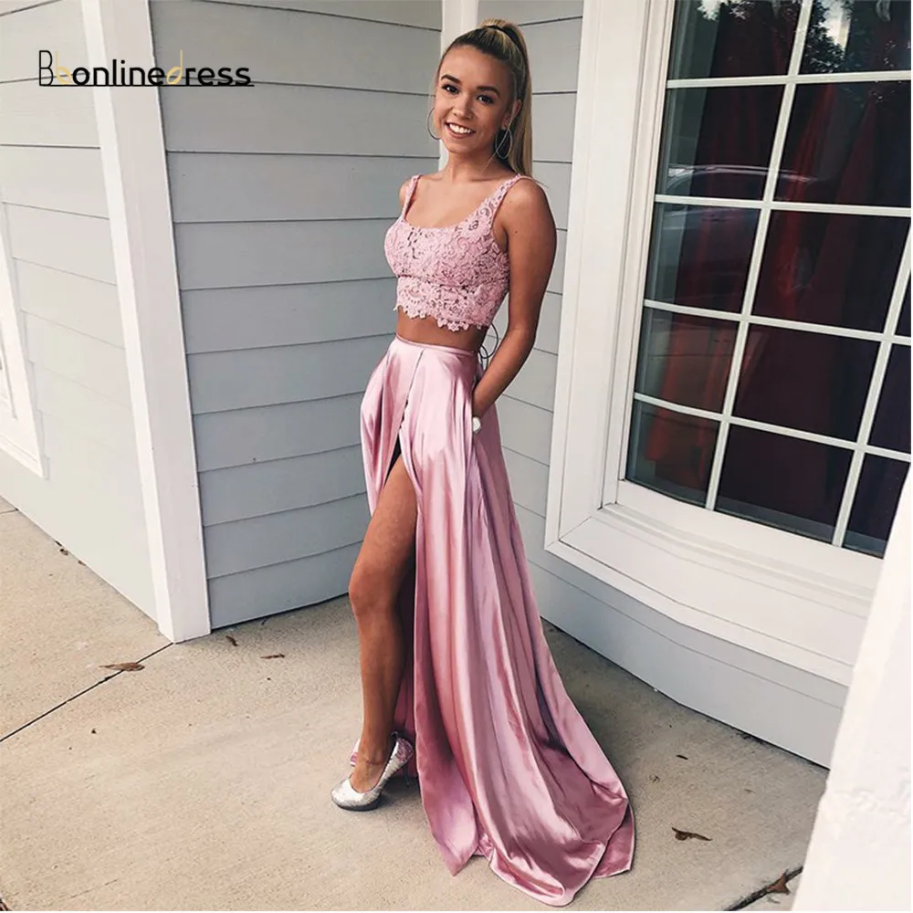 Bbonlinedress, платье для выпускного вечера из двух частей с карманами, сексуальная юбка с разрезом, вечернее платье, Vestido de fiesta, Vestido de noche