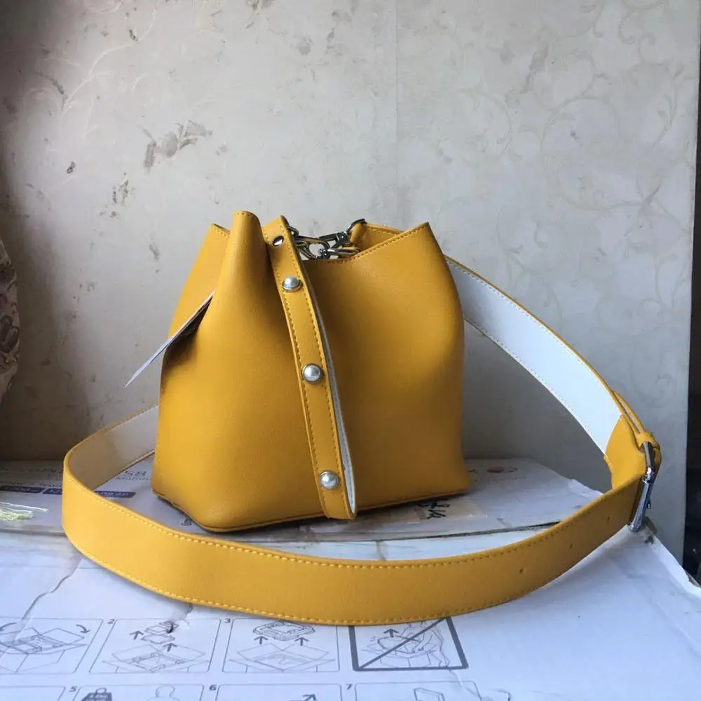 Шикарная популярная Летняя женская сумка ведро 100% натуральная кожа на плечо