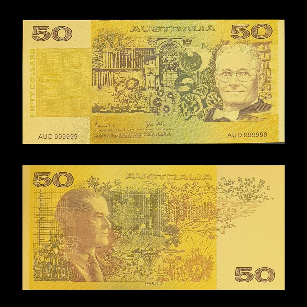 

RH 7pcs/lot Colorful Australia Gold Banknote Old AUD 1 2 5 10 20 50 100 Banknote Set Acrylic Banknote Gold Plated