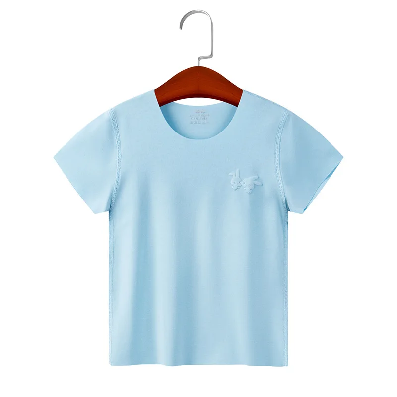 

Children's seamless short-sleeved T-shirt with solid color stripes, summer thin style, fashion top TZ58