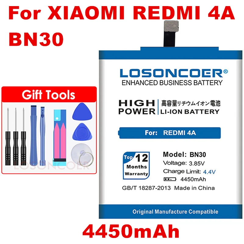 LOSONCOER BN30 4450 мАч литий-полимерная Замена для Xiaomi Redmi 4A батарея Redrice 4A Hongmi 4A Bateria бесплатные инструменты для ремонта