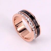 7mm rotating black roman numerals and circle crystal ring wedding bridal engagement ring gift women jewelry ring wholesale r725